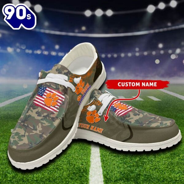 Clemson Tigers NCAA Sport Camouflage Custom Name Canvas Loafer Shoes