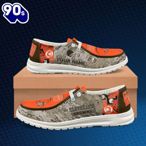 Cleveland Browns-NFL Camo Personalized Canvas Loafer Shoes