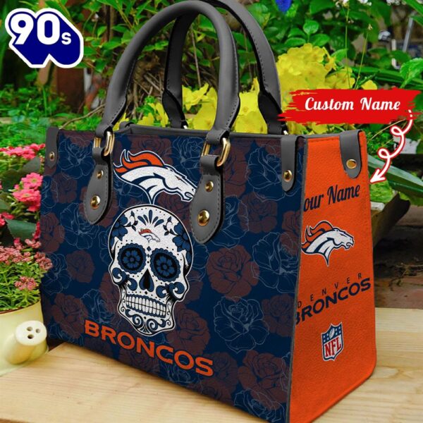 Denver Broncos NFL Team Sugar Skull Women Leather Hand Bag
