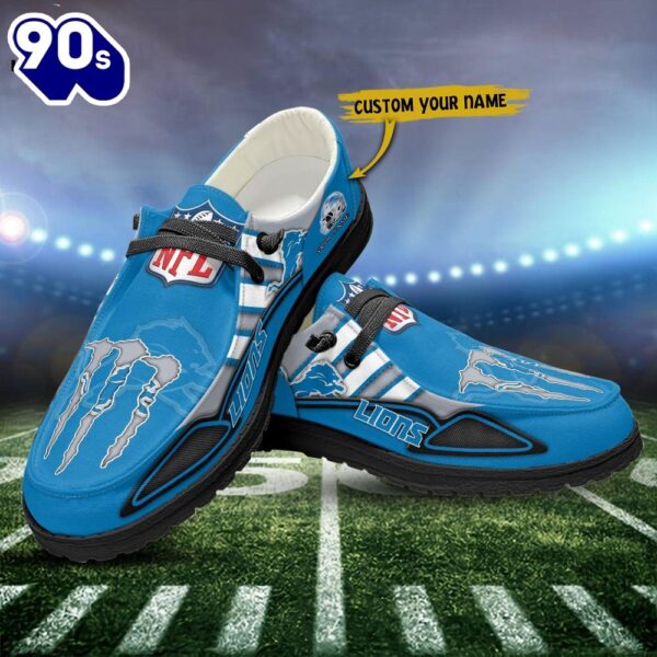 Detroit Lions Monster Custom Name NFL Canvas Loafer Shoes