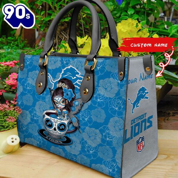 Detroit Lions Sugar Skull Girl Women Leather Hand Bag