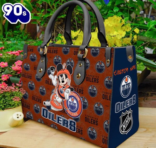 Edmonton Oilers NHL Mickey Women Leather Hand Bag