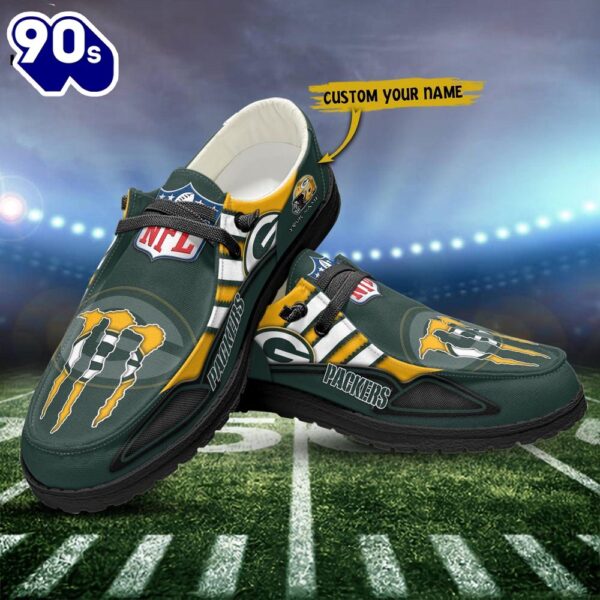 Green Bay Packers Monster Custom Name NFL Canvas Loafer Shoes