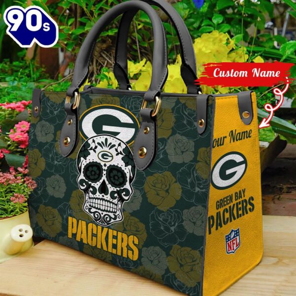 Green Bay Packers NFL Team Sugar Skull Women Leather Hand Bag