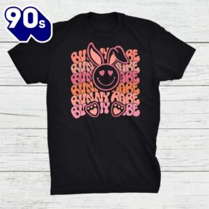 Groovy Bunny Babe Smiley Face Heart Eyes Easter Day Shirt 1