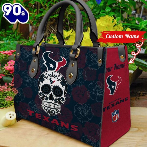 Houston Texans NFL Team Sugar Skull Women Leather Hand Bag