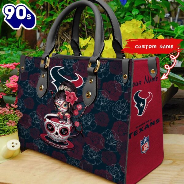 Houston Texans Sugar Skull Girl Women Leather Hand Bag