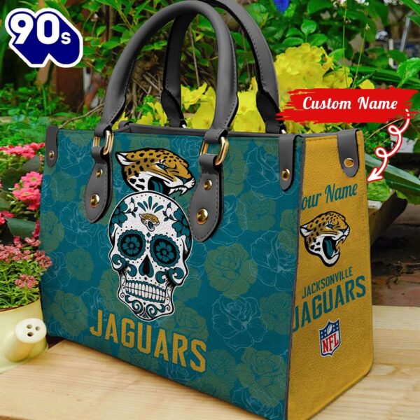 Jacksonville Jaguars NFL Team Sugar Skull Women Leather Hand Bag