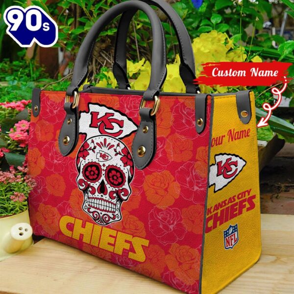 Kansas City Chiefs NFL Team Sugar Skull Women Leather Hand Bag