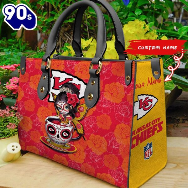 Kansas City Chiefs Sugar Skull Girl Women Leather Hand Bag