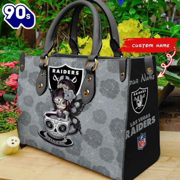 Las Vegas Raiders Sugar Skull Girl Women Leather Hand Bag