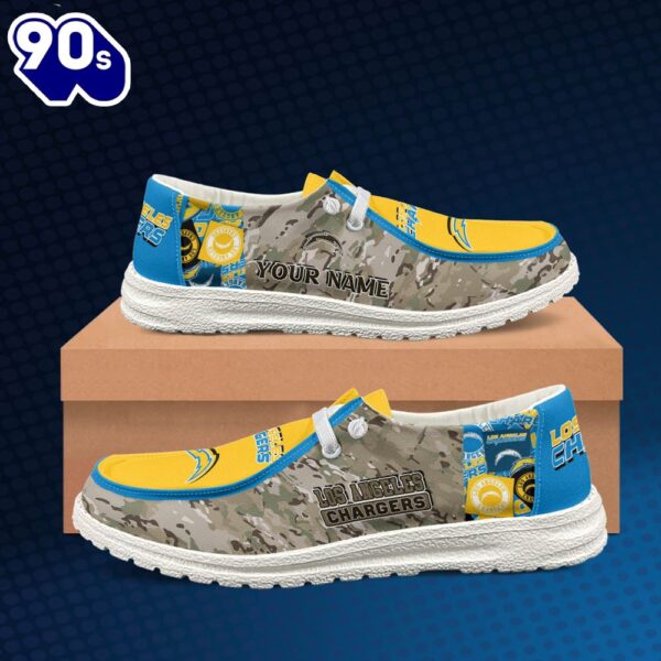 Los Angeles Chargers-NFL Camo Personalized Canvas Loafer Shoes