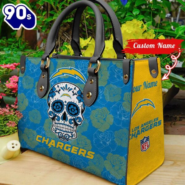 Los Angeles Chargers NFL Team Sugar Skull Women Leather Hand Bag