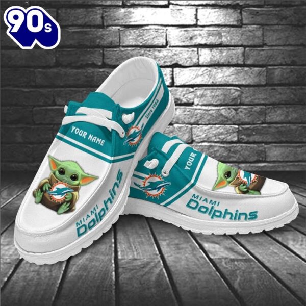 Miami Dolphins Baby Yoda Grogu NFL Canvas Loafer Shoes
