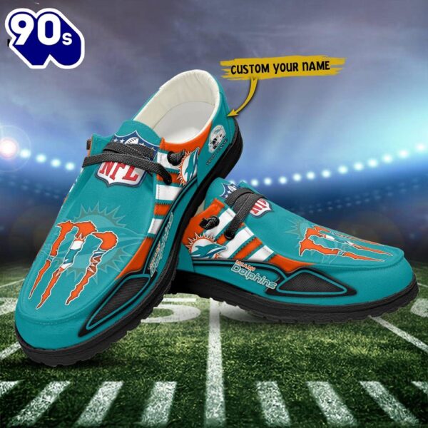 Miami Dolphins Monster Custom Name NFL Canvas Loafer Shoes