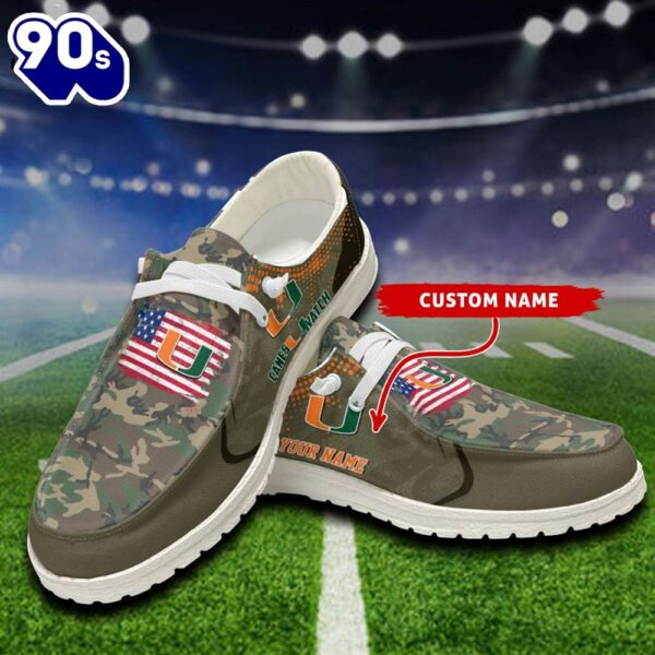 Miami Hurricanes NCAA Sport Camouflage Custom Name Canvas Loafer Shoes