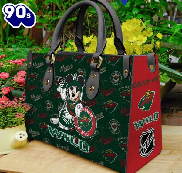 Minnesota Wild NHL Mickey Women Leather Hand Bag