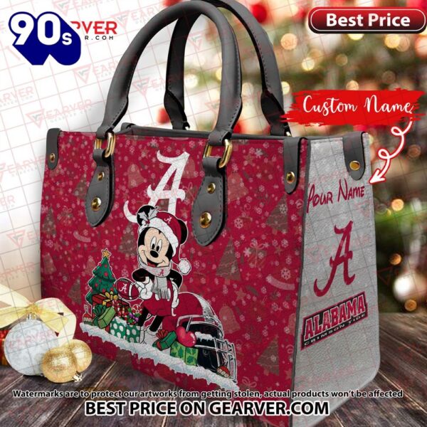 NCAA Alabama Crimson Tide Mickey Christmas Women Leather Hand Bag