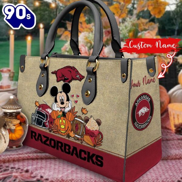 NCAA Arkansas Razorbacks Mickey Autumn Women Leather Hand Bag