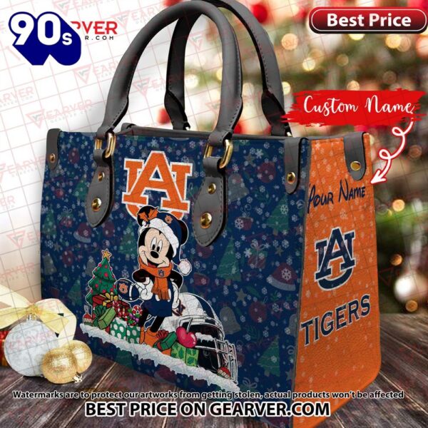 NCAA Auburn Tigers Mickey Christmas Women Leather Hand Bag