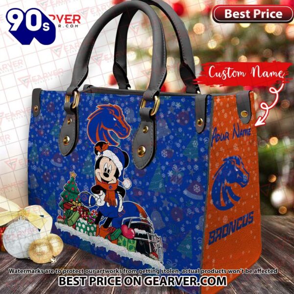 NCAA Boise State Broncos Mickey Christmas Women Leather Hand Bag