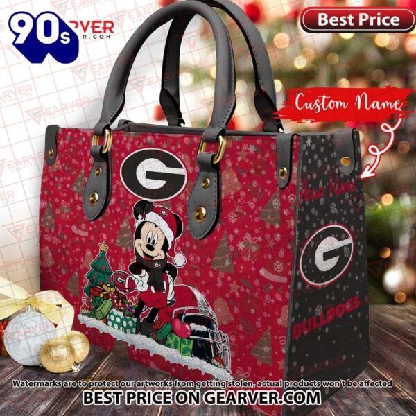 NCAA Georgia Bulldogs Mickey Christmas Women Leather Hand Bag