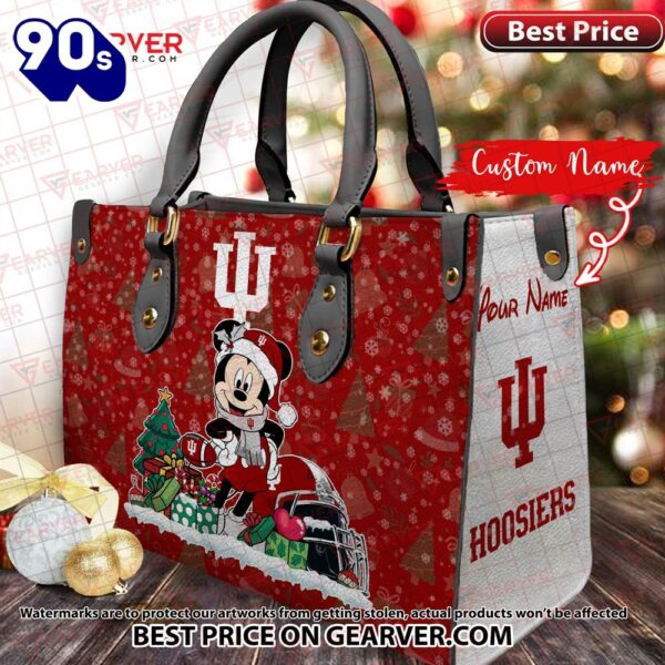 NCAA Indiana Hoosiers Mickey Christmas Women Leather Hand Bag