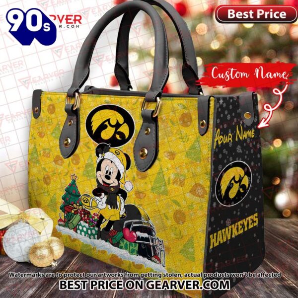 NCAA Iowa Hawkeyes Mickey Christmas Women Leather Hand Bag