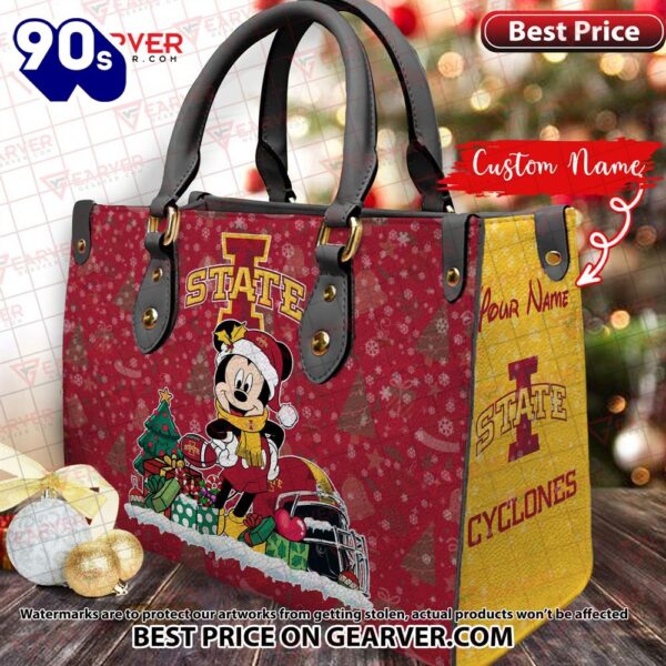NCAA Iowa State Cyclones Mickey Christmas Women Leather Hand Bag