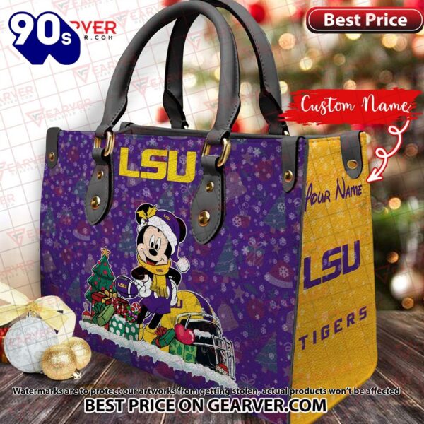 NCAA LSU Tigers Mickey Christmas Women Leather Hand Bag
