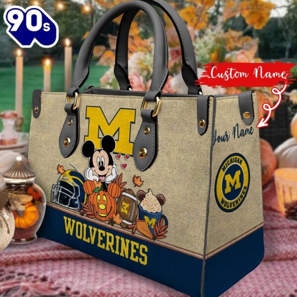 NCAA Michigan Wolverines Mickey Autumn Women Leather Hand Bag