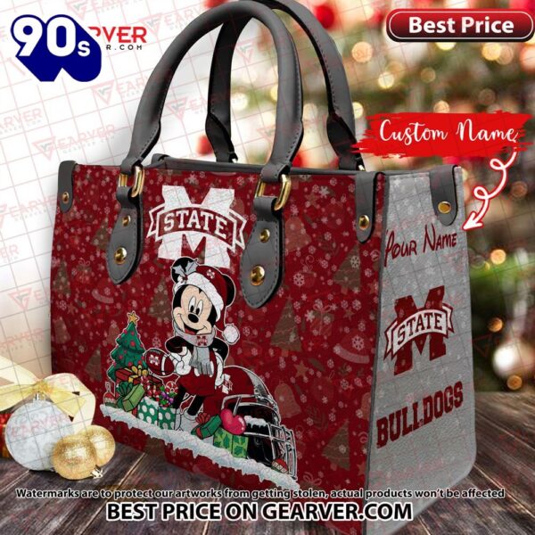 NCAA Mississippi State Bulldogs Mickey Christmas Women Leather Hand Bag