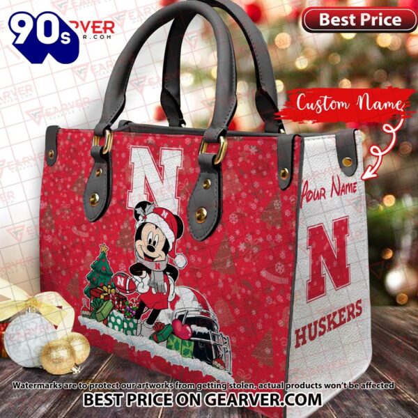NCAA Nebraska Cornhuskers Mickey Christmas Women Leather Hand Bag