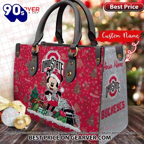 NCAA Ohio State Buckeyes Mickey Christmas Women Leather Hand Bag