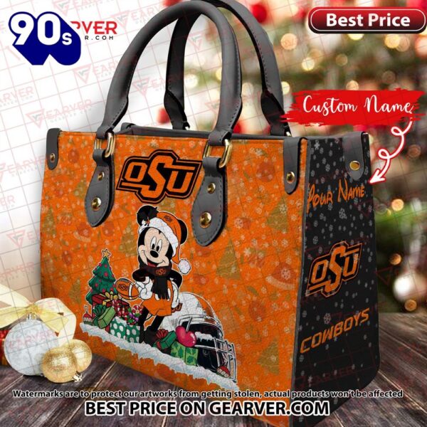 NCAA Oklahoma State Cowboys Mickey Christmas Women Leather Hand Bag
