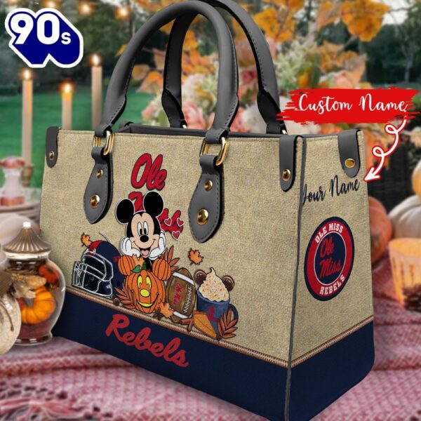 NCAA Ole Miss Rebels Mickey Autumn Women Leather Hand Bag