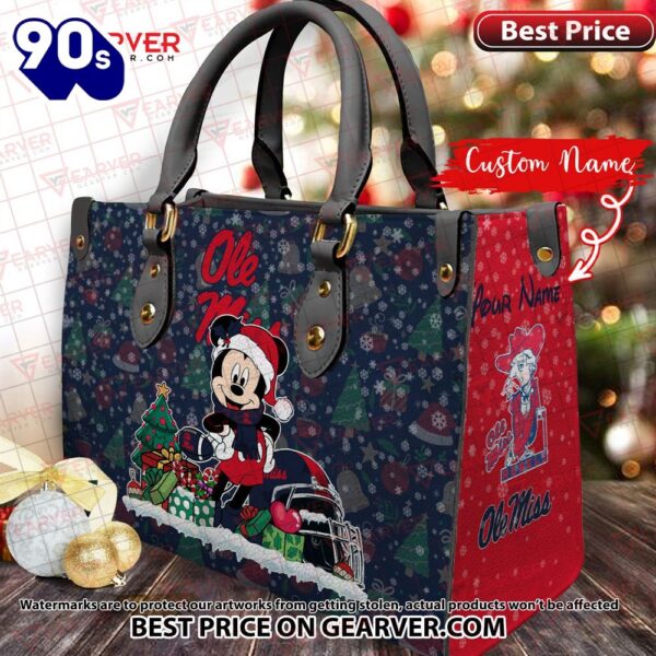 NCAA Ole Miss Rebels Mickey Christmas Women Leather Hand Bag