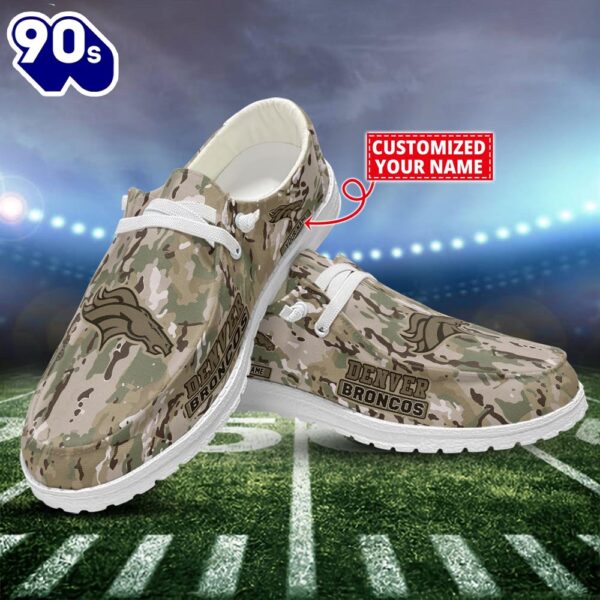 NFL Denver Broncos Canvas Loafer Shoes Custom Name Camo Style New Arrivals