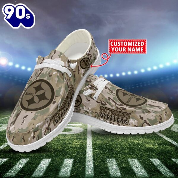 NFL Pittsburgh Steelers Canvas Loafer Shoes Custom Name Camo Style New Arrivals