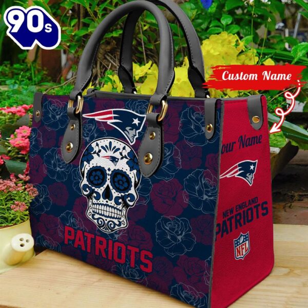 New England Patriots NFL Team Sugar Skull Women Leather Hand Bag