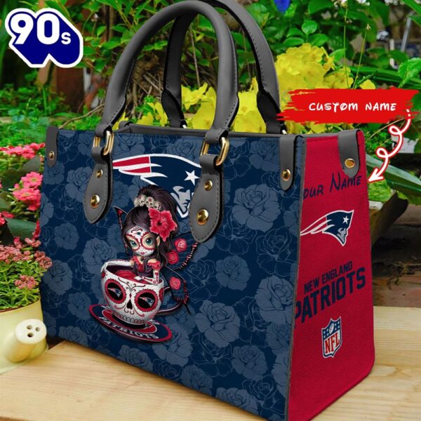 New England Patriots Sugar Skull Girl Women Leather Hand Bag