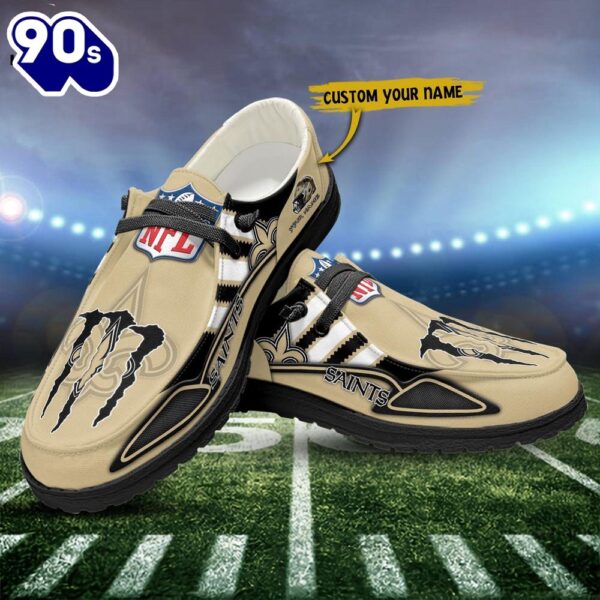 New Orleans Saints Monster Custom Name NFL Canvas Loafer Shoes