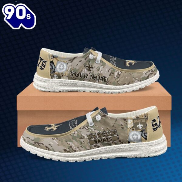 New Orleans Saints-NFL Camo Personalized Canvas Loafer Shoes