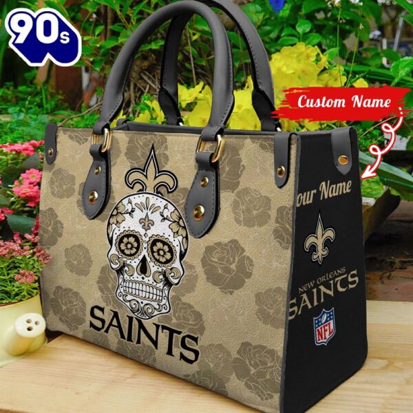 New Orleans Saints NFL Team Sugar Skull Women Leather Hand Bag