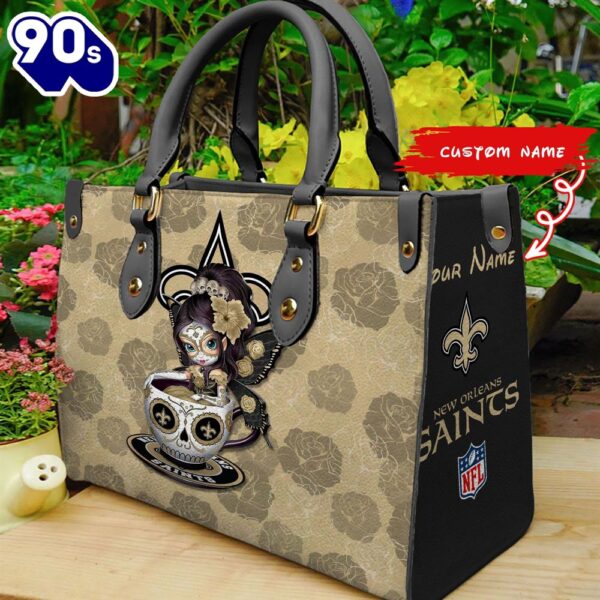 New Orleans Saints Sugar Skull Girl Women Leather Hand Bag