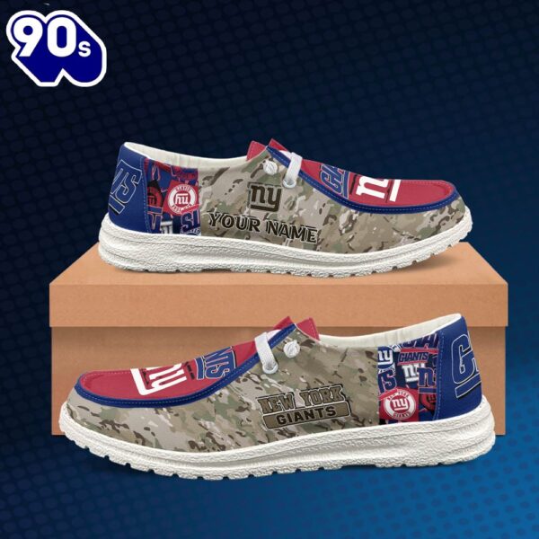 New York Giants-NFL Camo Personalized Canvas Loafer Shoes