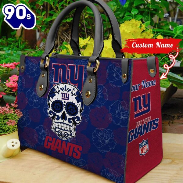 New York Giants NFL Team Sugar Skull Women Leather Hand Bag