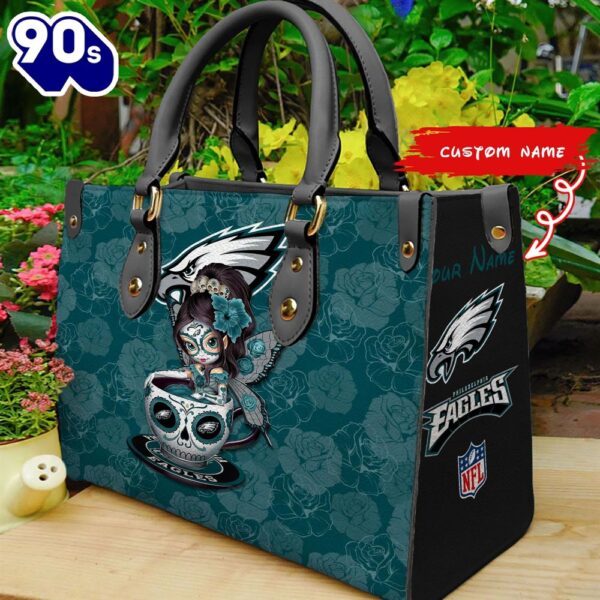 Philadelphia Eagles Sugar Skull Girl Women Leather Hand Bag