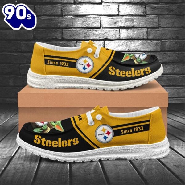 Pittsburgh Steelers Baby Yoda Grogu NFL Canvas Loafer Shoes