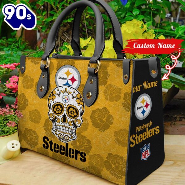 Pittsburgh Steelers NFL Team Sugar Skull Women Leather Hand Bag